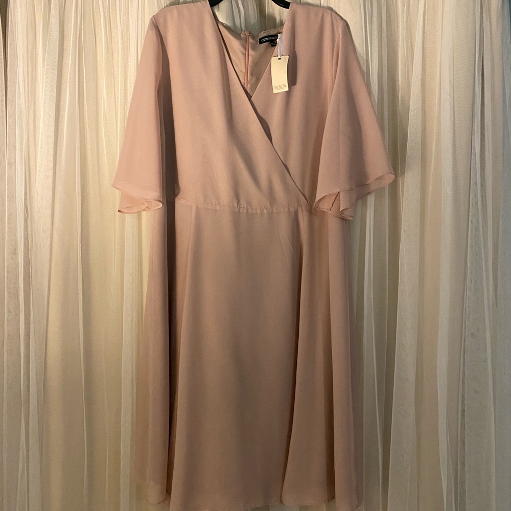 Blush flutter sleeve knee-length dress. 18